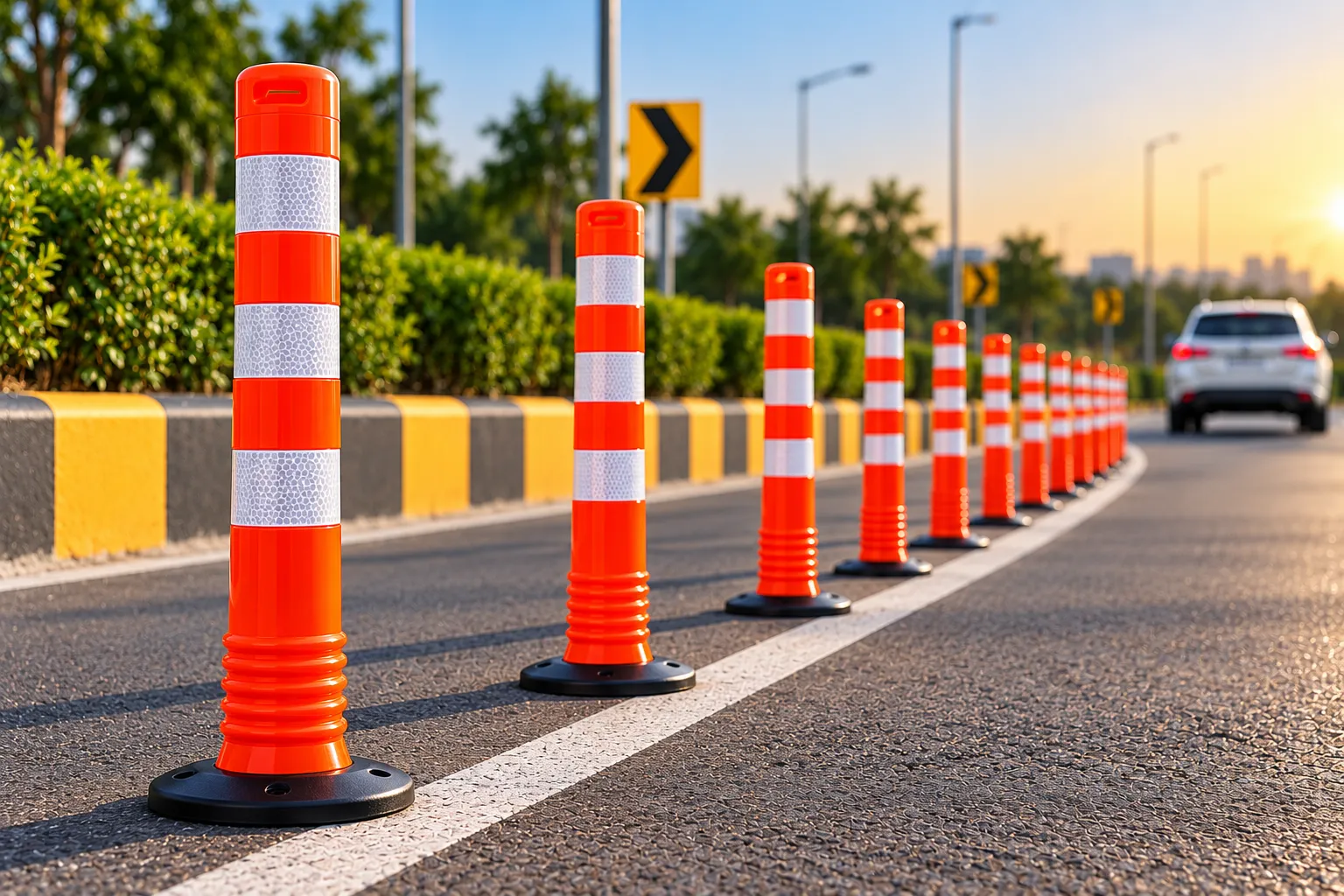 Reflective Traffic Delineator Posts for Vehicle Guidance and Lane Separation